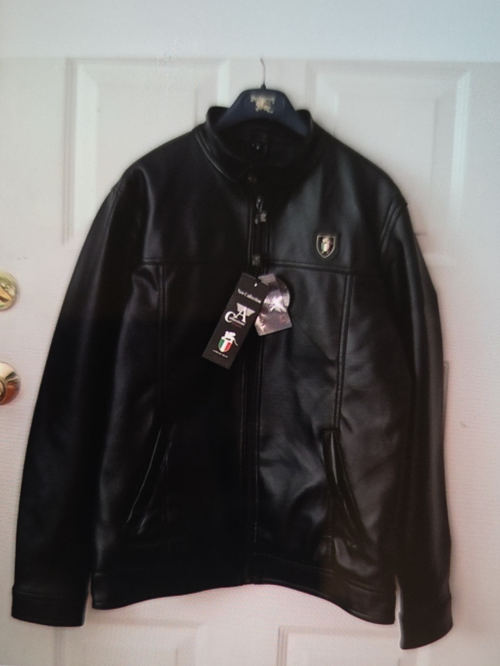 Armani Collezioni Black Faux Leather Bomber Jacket
